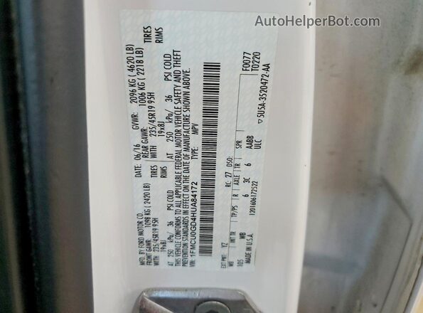 1FMCU0GD4HUA84172 2017 FORD ESCAPE Белый Вид наклейки с VIN-кодом