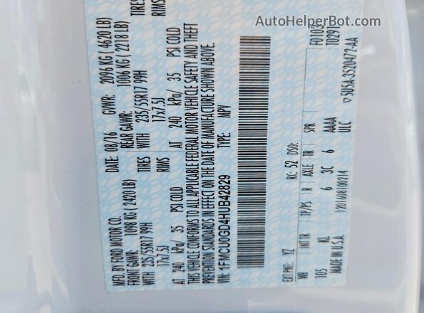 1FMCU0GD4HUB42829 2017 FORD ESCAPE White Engine compartment view