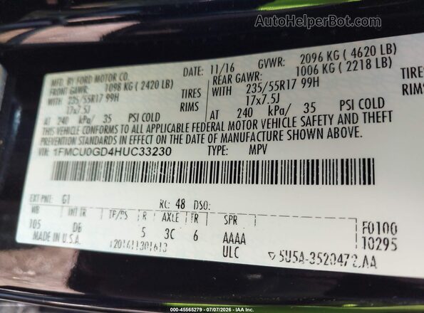 1FMCU0GD4HUC33230 2017 FORD ESCAPE Черный Вид подкапотного пространства