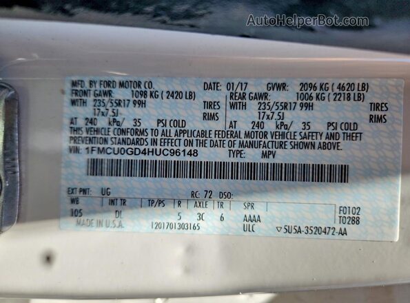 1FMCU0GD4HUC96148 2017 FORD ESCAPE White VIN sticker view