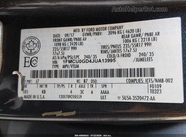 1FMCU0GD4JUA13995 2018 FORD ESCAPE Blue Շարժիչի բաժամունքի տեսք