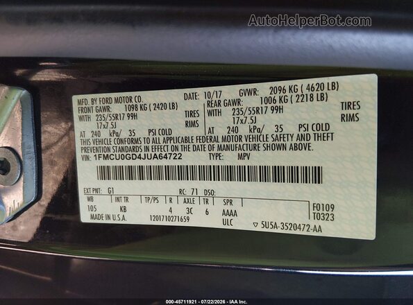 1FMCU0GD4JUA64722 2018 FORD ESCAPE Black Вид підкапотного простору
