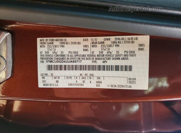 1FMCU0GD4JUA89717 2018 FORD ESCAPE Burgundy VIN sticker view