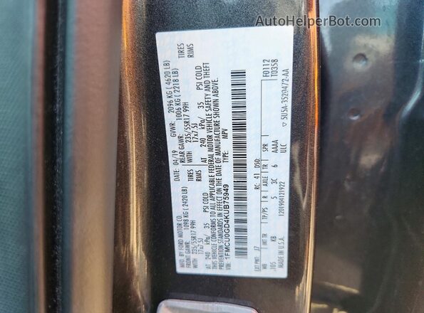 1FMCU0GD4KUB75949 2019 FORD ESCAPE Gray Widok komory silnika