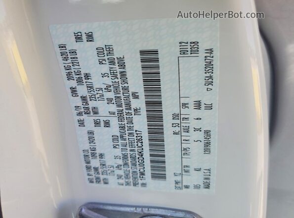 1FMCU0GD4KUC26317 2019 FORD ESCAPE White Панорамний вид салону 360°
