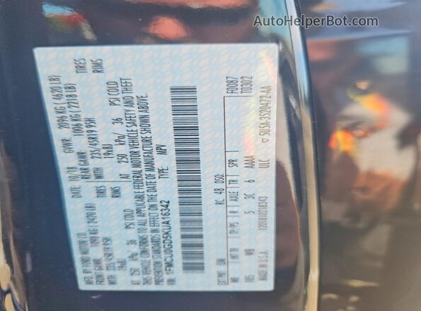 1FMCU0GD5KUA16342 2019 FORD ESCAPE Black VIN sticker view