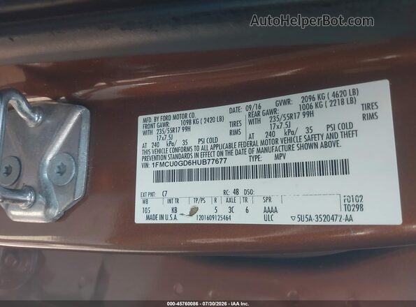 1FMCU0GD6HUB77677 2017 FORD ESCAPE Orange Вид підкапотного простору