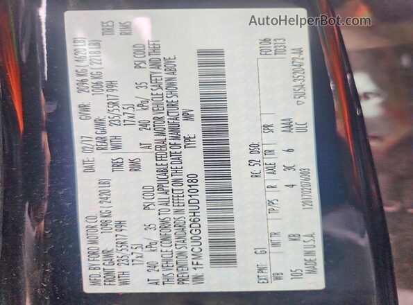 1FMCU0GD6HUD10180 2017 FORD ESCAPE Black Vista de la etiqueta del VIN