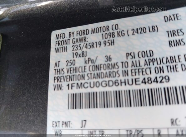1FMCU0GD6HUE48429 2017 FORD ESCAPE Gray ძრავის განყოფილების ხედი