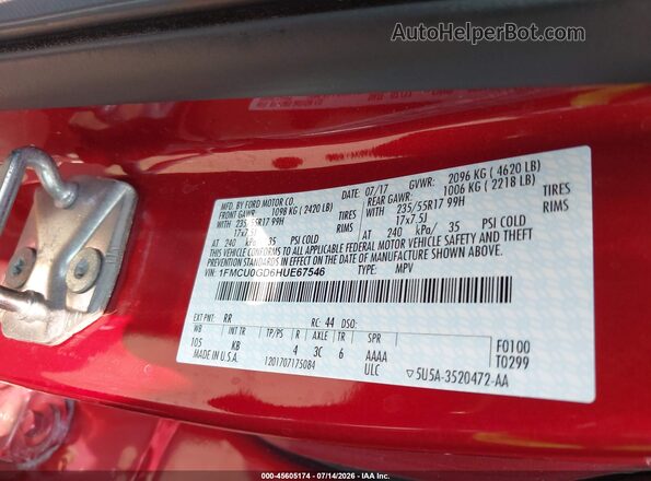 1FMCU0GD6HUE67546 2017 FORD ESCAPE Red Vista del compartimento del motor