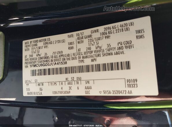 1FMCU0GD6JUA41538 2018 FORD ESCAPE Черный Вид подкапотного пространства