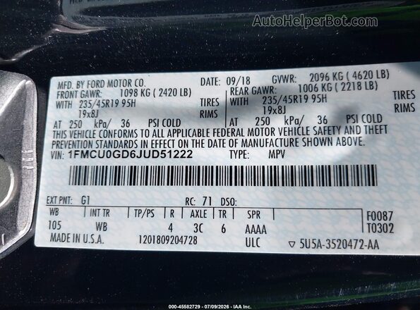 1FMCU0GD6JUD51222 2018 FORD ESCAPE Черный Вид подкапотного пространства