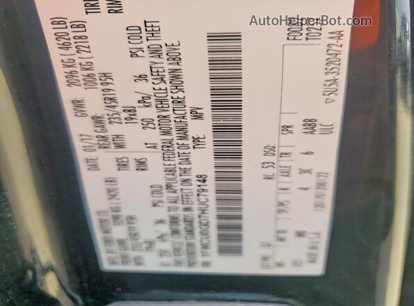 1FMCU0GD7HUC79148 2017 FORD ESCAPE Black Widok naklejki z numerem VIN