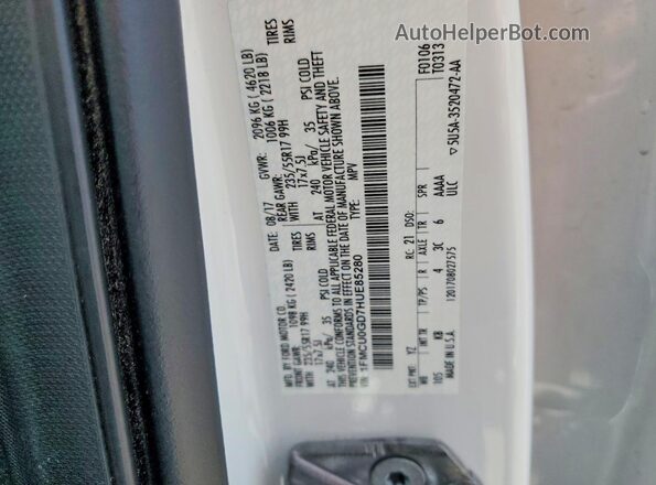 1FMCU0GD7HUE85280 2017 FORD ESCAPE Белый Вид наклейки с VIN-кодом