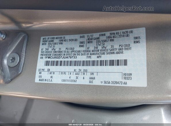 1FMCU0GD7JUA79733 2018 FORD ESCAPE Beige Շարժիչի բաժամունքի տեսք