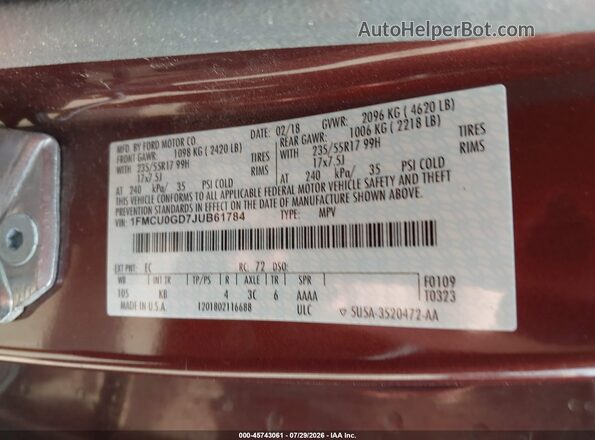 1FMCU0GD7JUB61784 2018 FORD ESCAPE Maroon Вид підкапотного простору