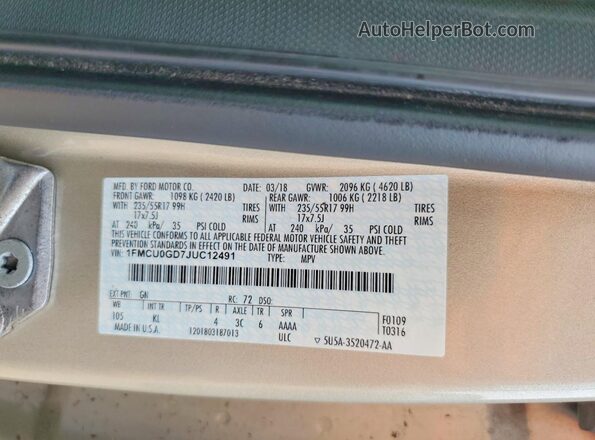 1FMCU0GD7JUC12491 2018 FORD ESCAPE Gold Շարժիչի բաժամունքի տեսք