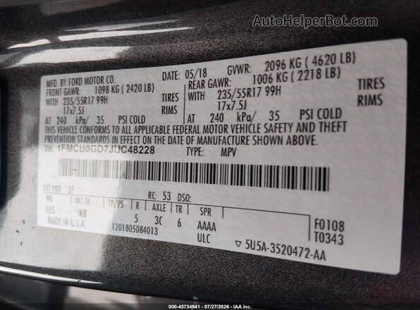 1FMCU0GD7JUC48228 2018 FORD ESCAPE Beige Widok komory silnika
