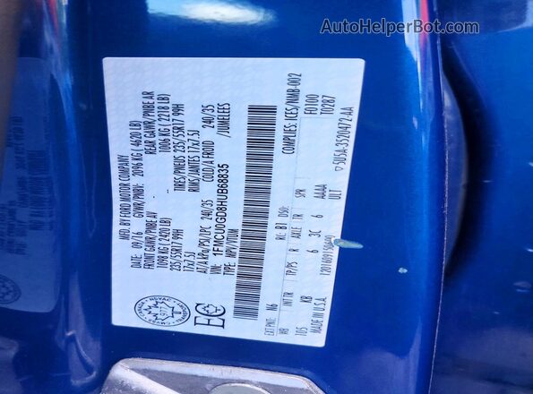 1FMCU0GD8HUB68835 2017 FORD ESCAPE Blue Vista de la etiqueta del VIN