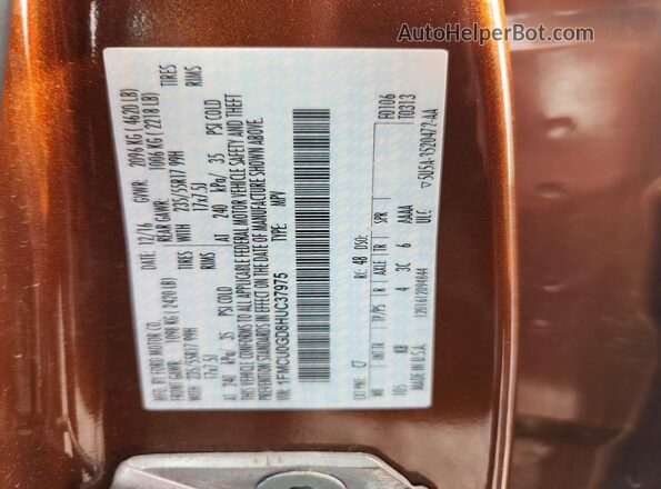 1FMCU0GD8HUC37975 2017 FORD ESCAPE Brown VIN sticker view