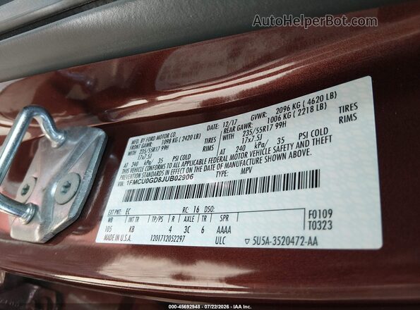 1FMCU0GD8JUB02906 2018 FORD ESCAPE Burgundy Engine compartment view