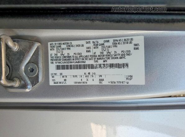 1FMCU0GD9HUA80392 2017 FORD ESCAPE Silver VIN sticker view
