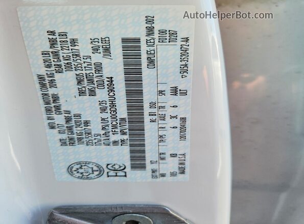 1FMCU0GD9HUC90944 2017 FORD ESCAPE White VIN sticker view