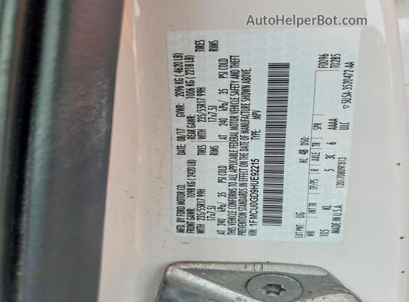 1FMCU0GD9HUE92215 2017 FORD ESCAPE White Вид наклейки з VIN-кодом