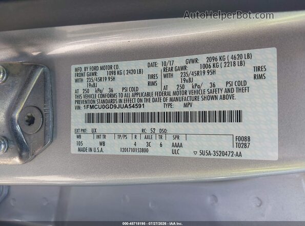1FMCU0GD9JUA54591 2018 FORD ESCAPE Красный Вид подкапотного пространства
