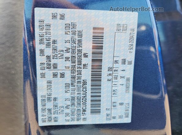 1FMCU0GD9JUC07891 2018 FORD ESCAPE Blue Engine compartment view