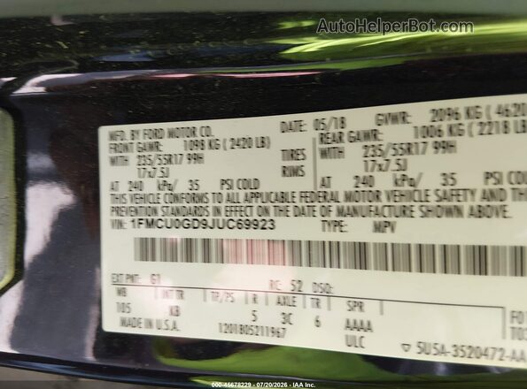 1FMCU0GD9JUC69923 2018 FORD ESCAPE Black 