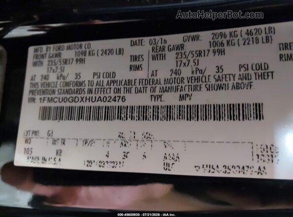 1FMCU0GDXHUA02476 2017 FORD ESCAPE Black Вид підкапотного простору