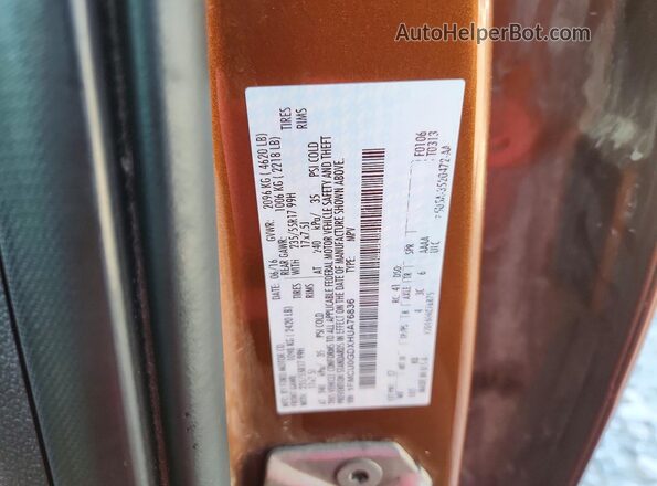 1FMCU0GDXHUA76836 2017 FORD ESCAPE Orange VIN կոդի պիտակի տեսք