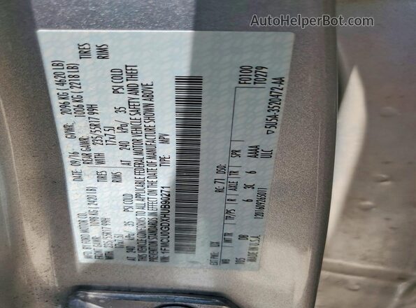 1FMCU0GDXHUB90271 2017 FORD ESCAPE Silver Вид наклейки з VIN-кодом