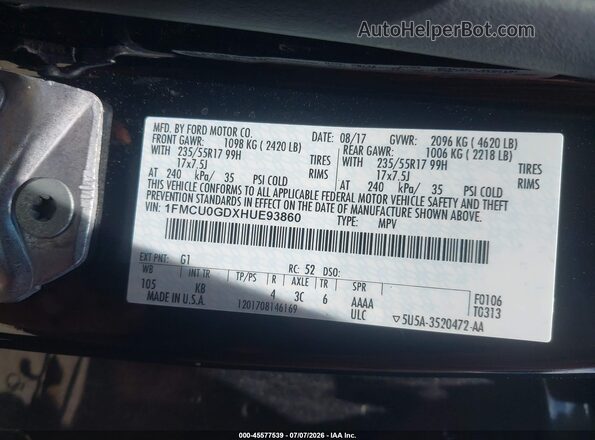 1FMCU0GDXHUE93860 2017 FORD ESCAPE Black ძრავის განყოფილების ხედი