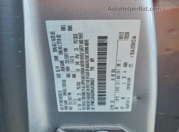 1FMCU0GDXKUC00823 2019 FORD ESCAPE Серебряный Вид наклейки с VIN-кодом