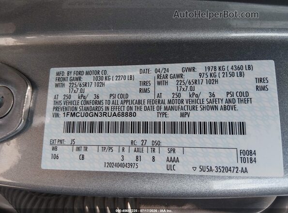 1FMCU0GN3RUA68880 2024 FORD ESCAPE Silver Vista del compartimento del motor