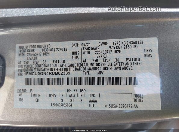1FMCU0GN4RUB02339 2024 FORD ESCAPE Серебряный Вид подкапотного пространства