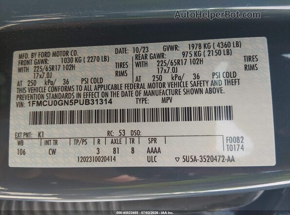1FMCU0GN5PUB31314 2023 FORD ESCAPE Blue Widok komory silnika