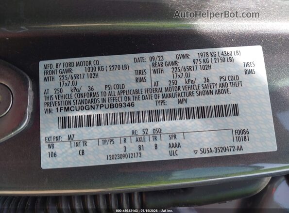 1FMCU0GN7PUB09346 2023 FORD ESCAPE Gray ძრავის განყოფილების ხედი