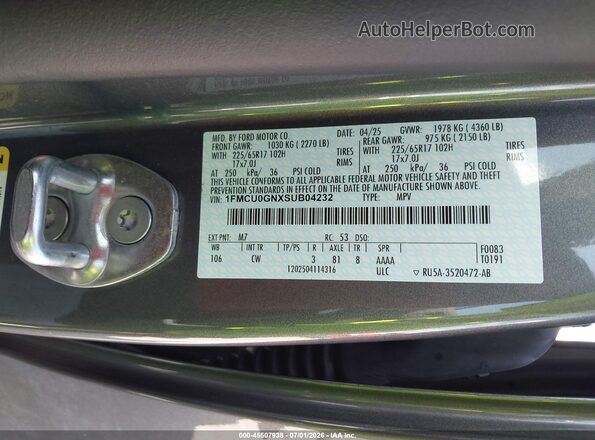 1FMCU0GNXSUB04232 2025 FORD ESCAPE Gray Вид підкапотного простору