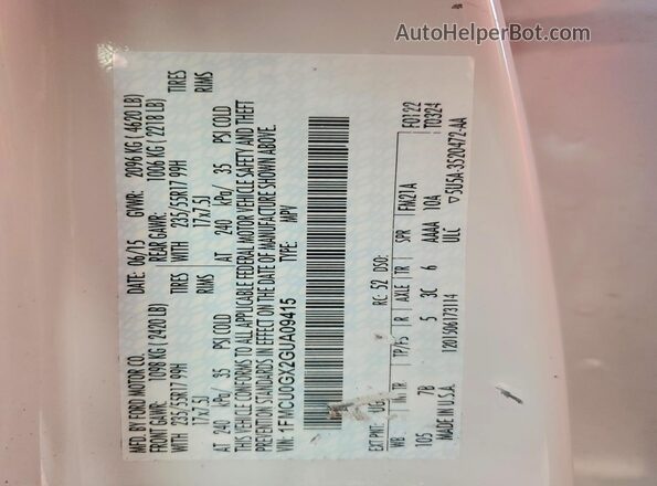 1FMCU0GX2GUA09415 2016 FORD ESCAPE White VIN კოდის სტიკერის ხედი