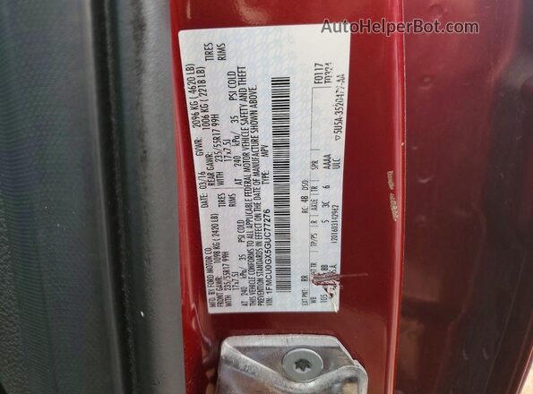 1FMCU0GX5GUC77276 2016 FORD ESCAPE Burgundy VIN კოდის სტიკერის ხედი