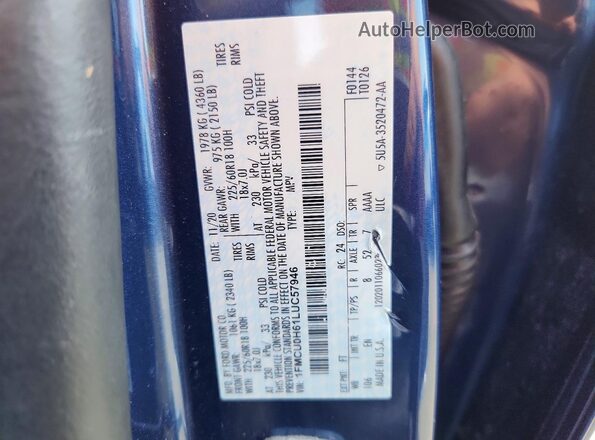 1FMCU0H61LUC57946 2020 FORD ESCAPE Blue VIN sticker view