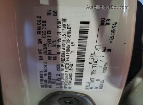 1FMCU0H63LUB14867 2020 FORD ESCAPE White VIN կոդի պիտակի տեսք