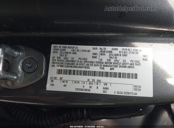 1FMCU0H63NUA91822 2022 FORD ESCAPE Серый Вид подкапотного пространства