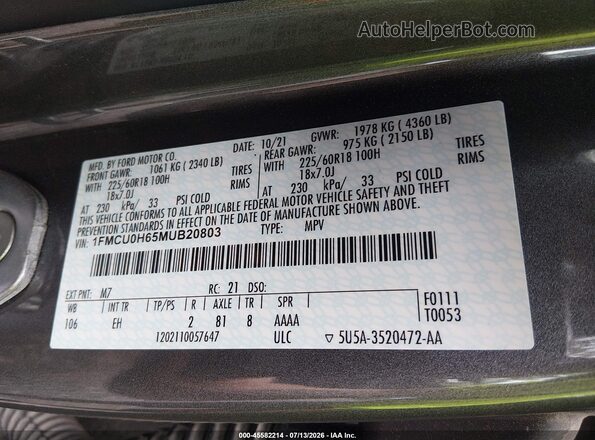 1FMCU0H65MUB20803 2021 FORD ESCAPE Gray Widok komory silnika
