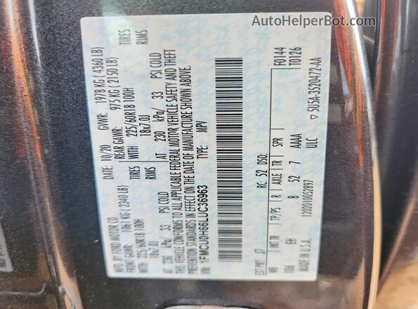 1FMCU0H66LUC36963 2020 FORD ESCAPE Gray Вид наклейки з VIN-кодом