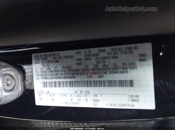 1FMCU0H69NUB94646 2022 FORD ESCAPE Black Engine compartment view