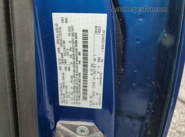 1FMCU0HD2KUB21385 2019 FORD ESCAPE Синий Вид наклейки с VIN-кодом